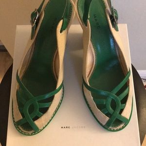 Marc Jacobs canvas beige and green wedges